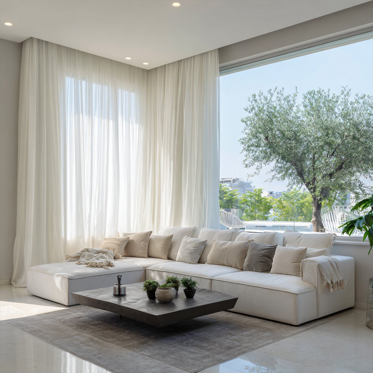 White Semi Sheer Curtain Pleated