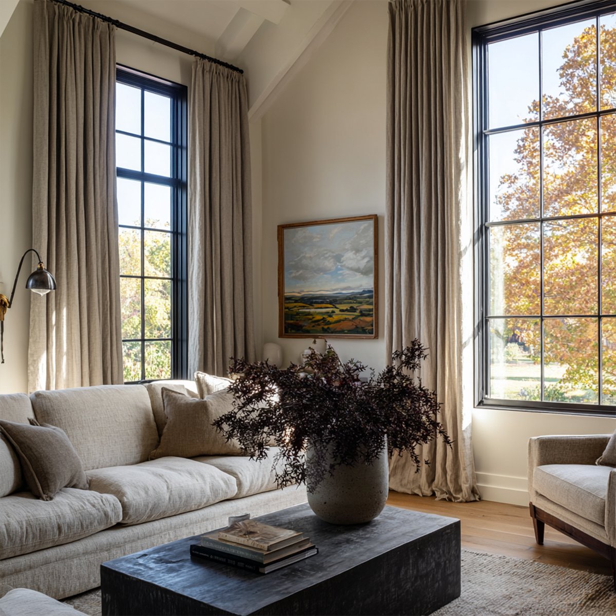 Luxury Linen Cotton Pleated Living Room Decorative Curtains