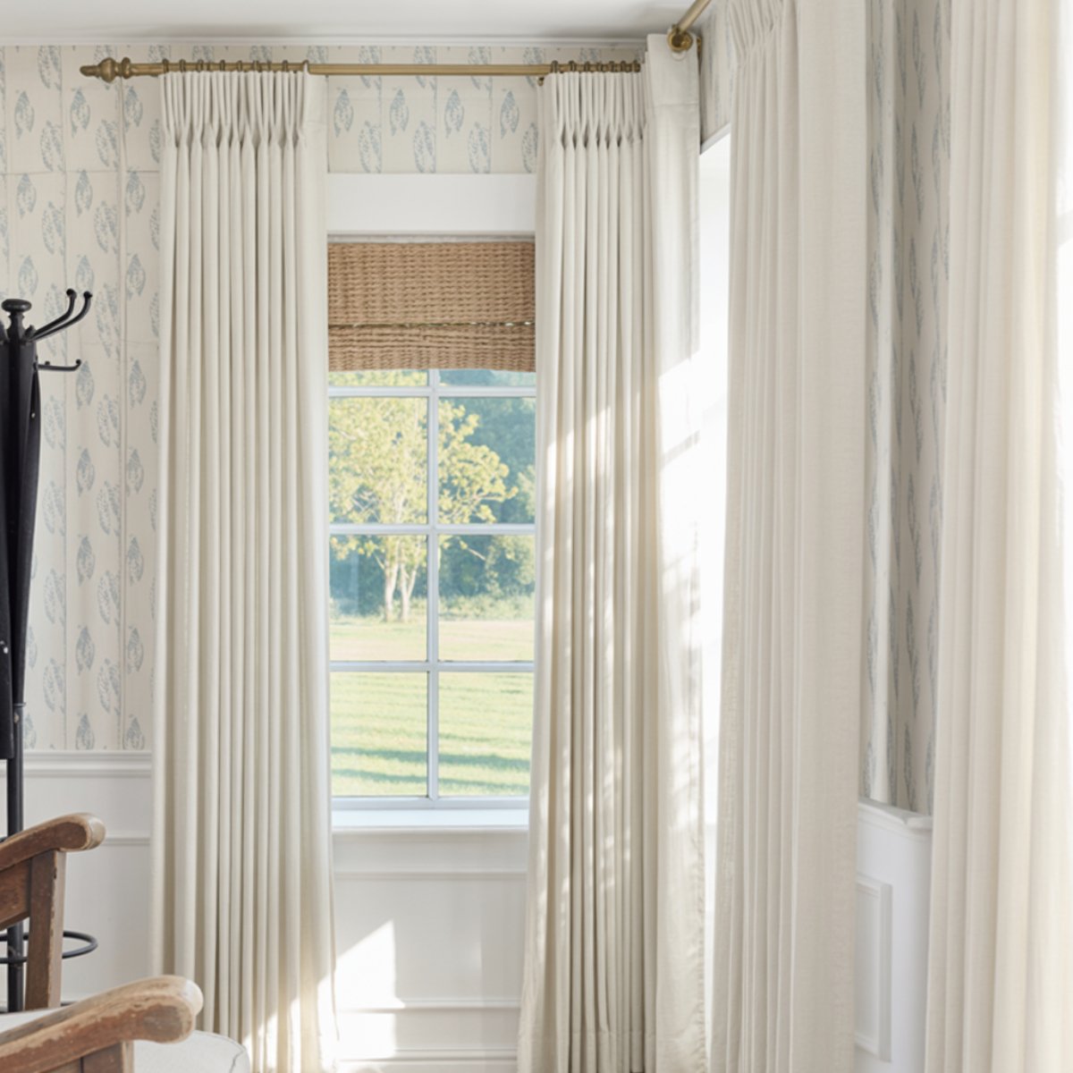Natural Linen Pleated Blackout Solid Curtains Custom Modern Drapes
