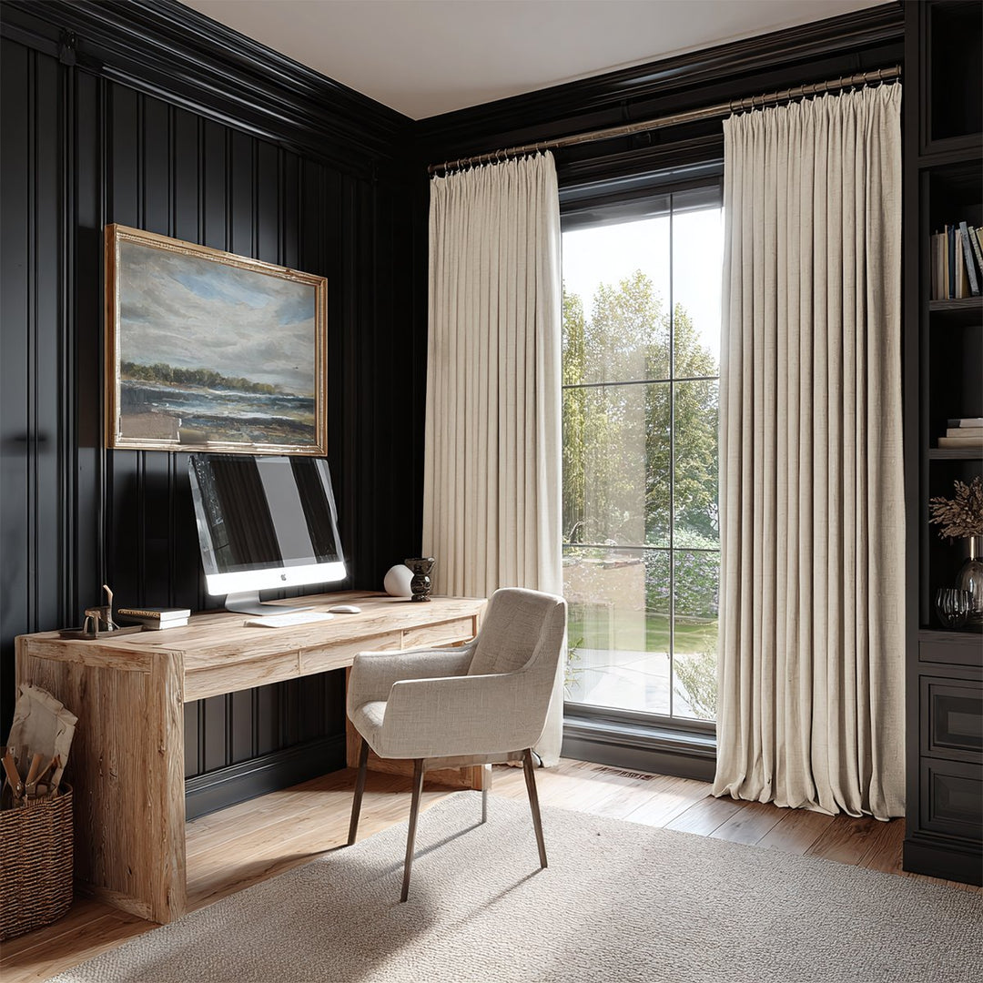 Burlap Linen Blend Blackout Pleated Curtains