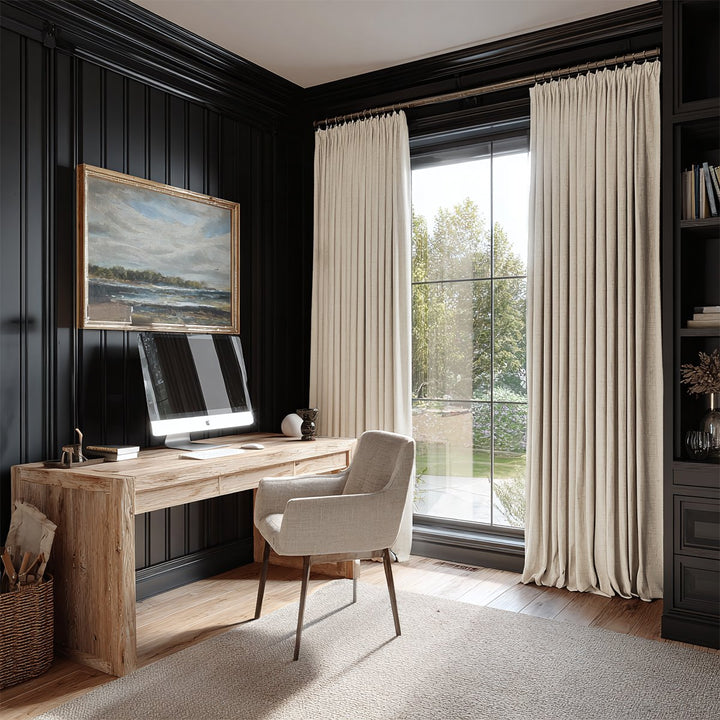 Burlap Linen Blend Blackout Pleated Curtains