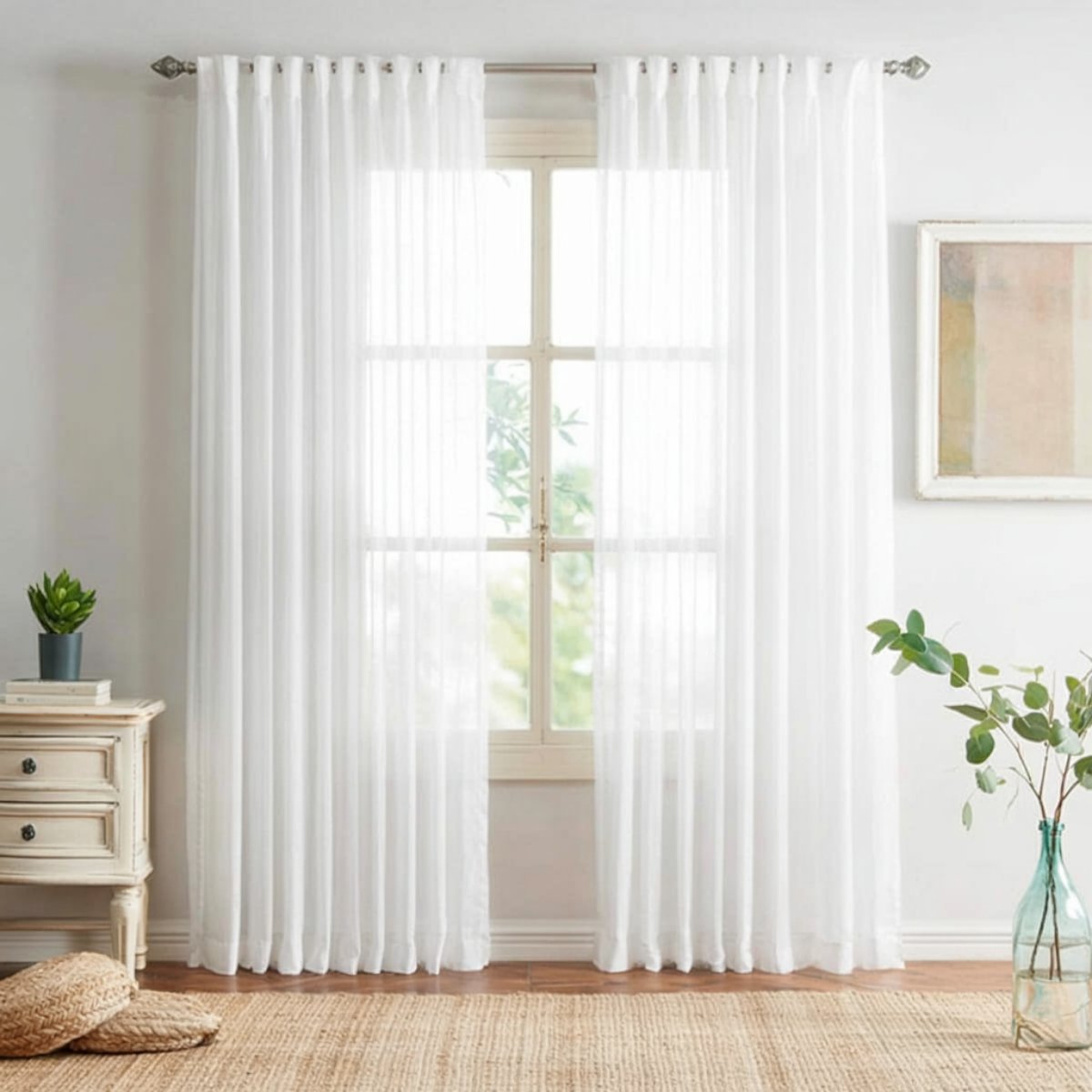 Solid Voile Sheer Pleated Curtains Lightweight Elegant Drapes