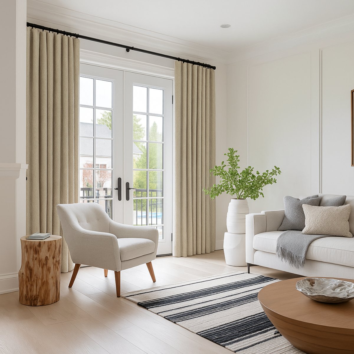 Premium Herringbone Pattern Custom Pleated Curtains