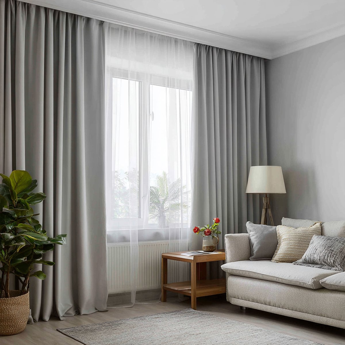Cotton And Linen Texture Full Light-Proof Strong Sound Insulation Sun-Proof Shading Living Room Curtains