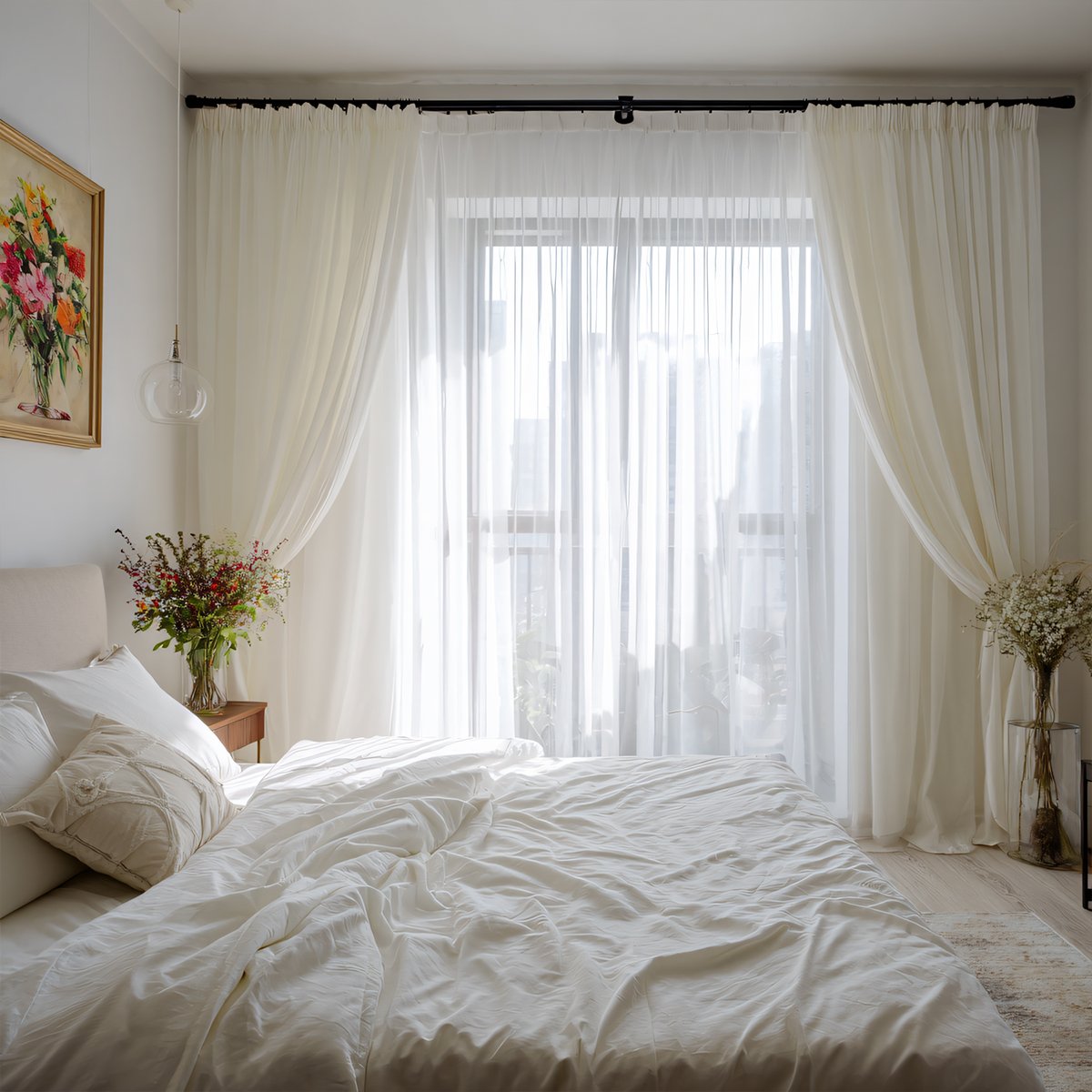 White Sheer Tulle Bedroom Pleated Curtains