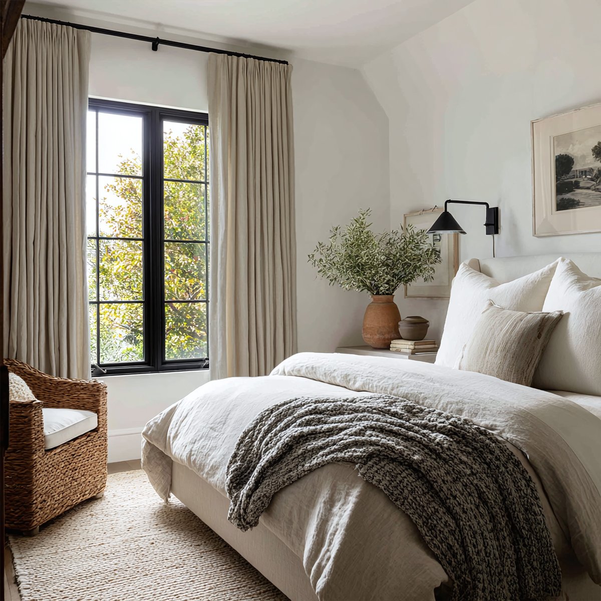 Linen Draped Living Room Blackout Curtains