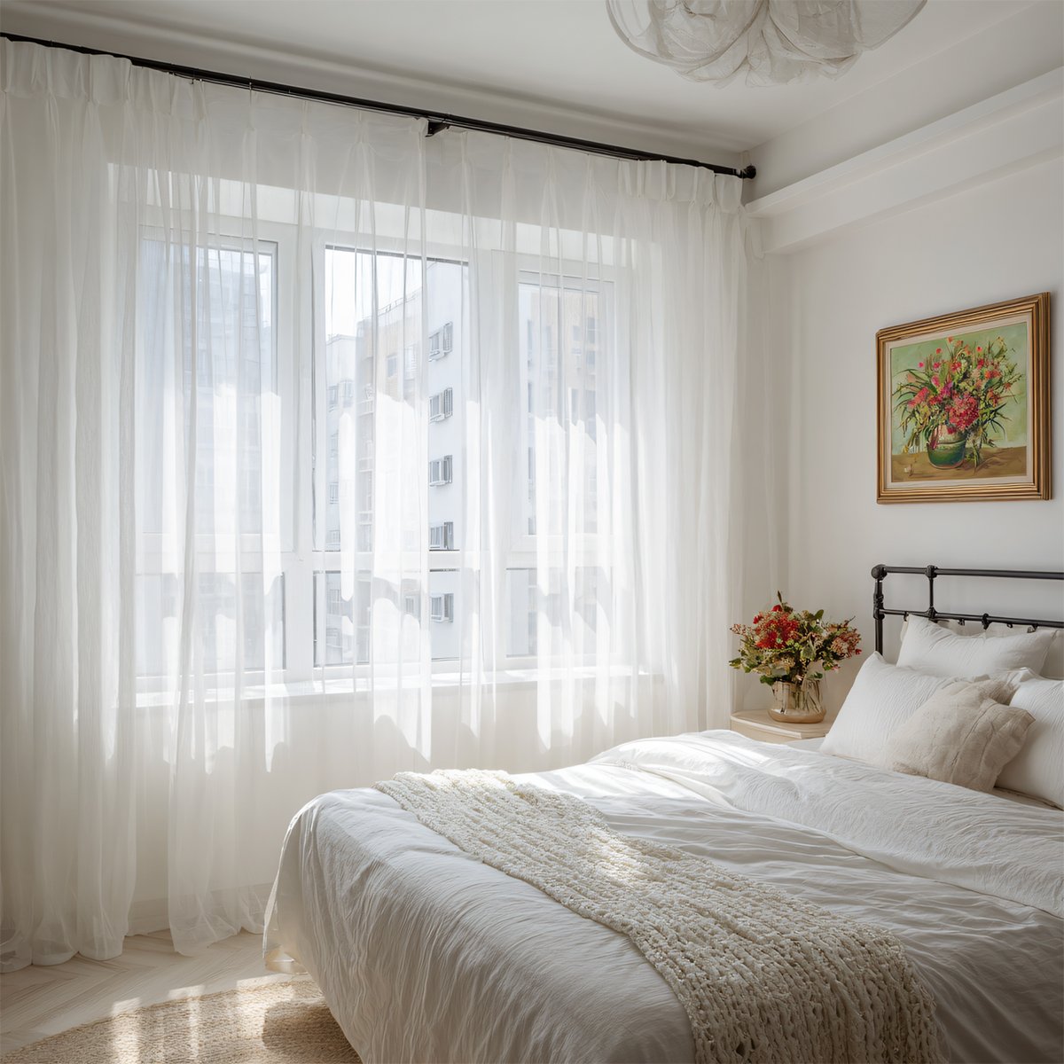 White Translucent Tulle Living Room Curtains Soft Top
