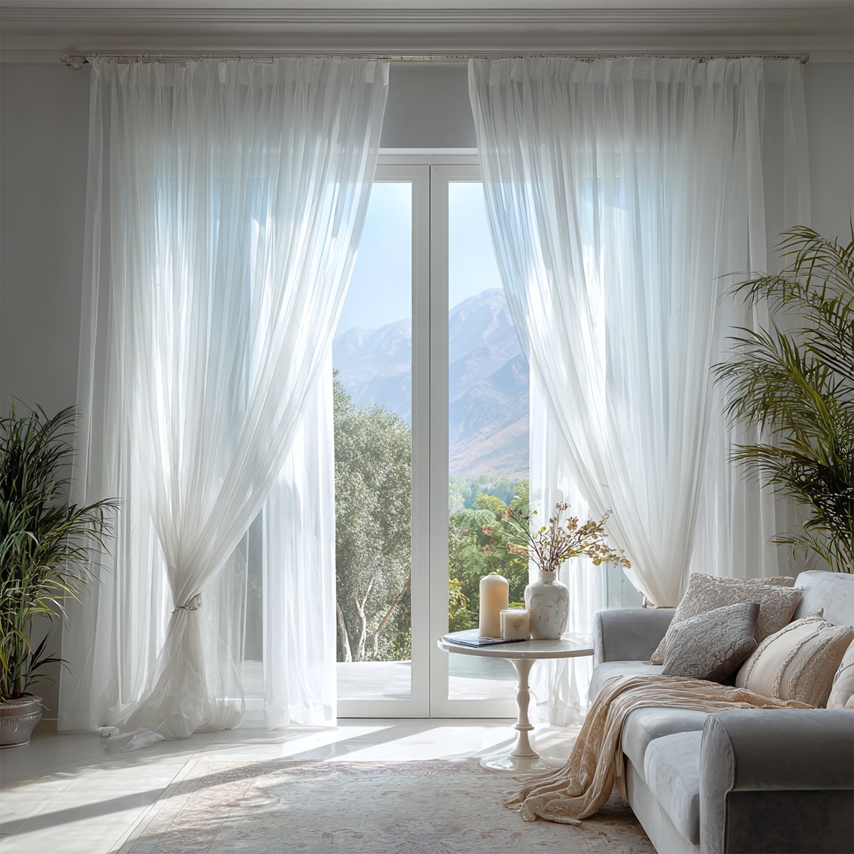 White Tulle Bedroom Living Room Pleated Curtains