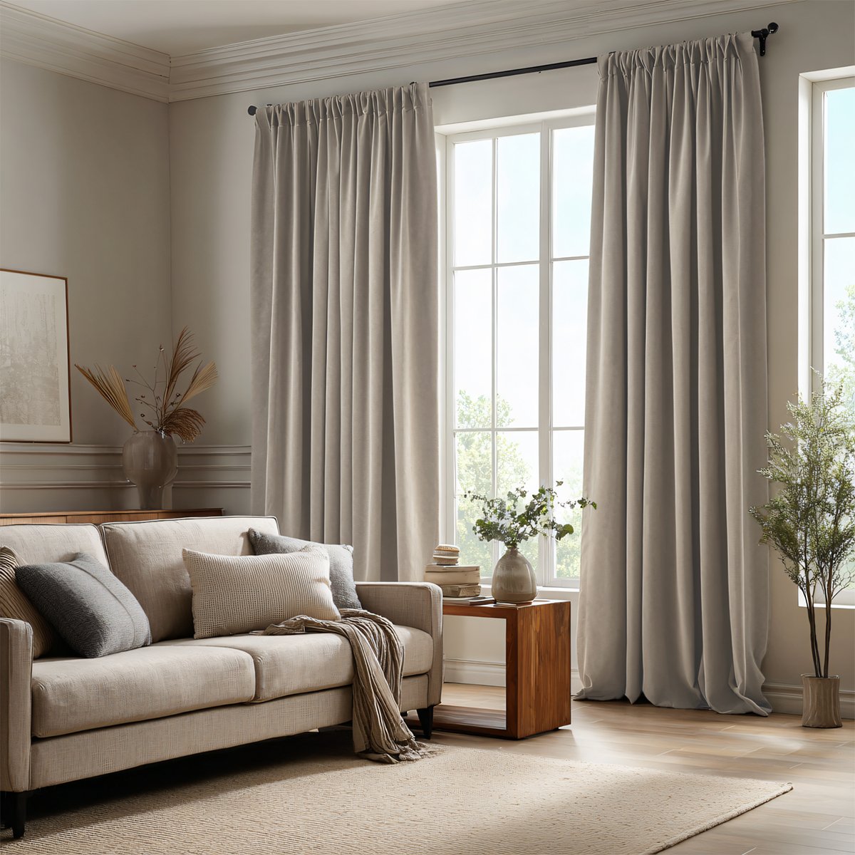Velvet Blackout Pleated Curtains Soft Top