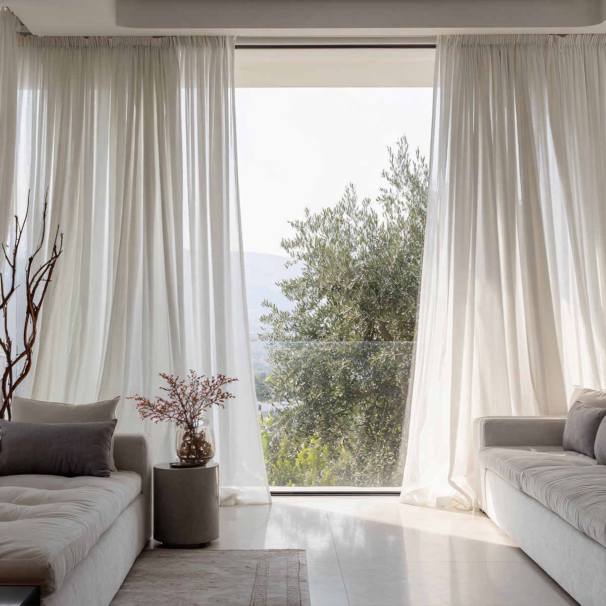 White Translucent Tulle Living Room Curtains Soft Top