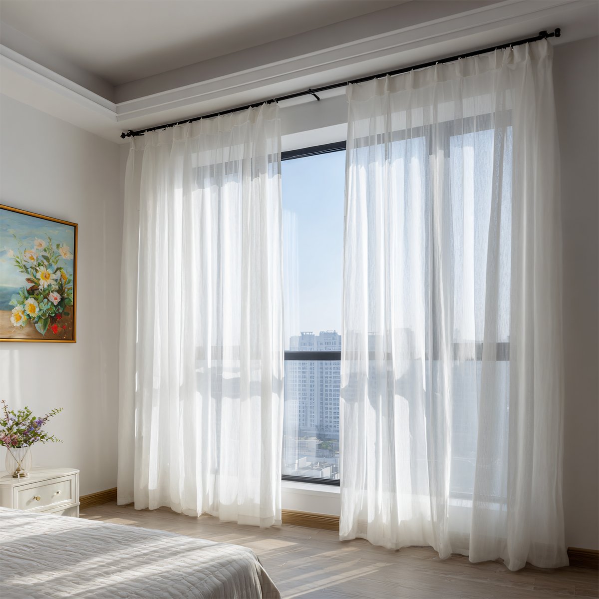 White Sheer Tulle Bedroom Pleated Curtains