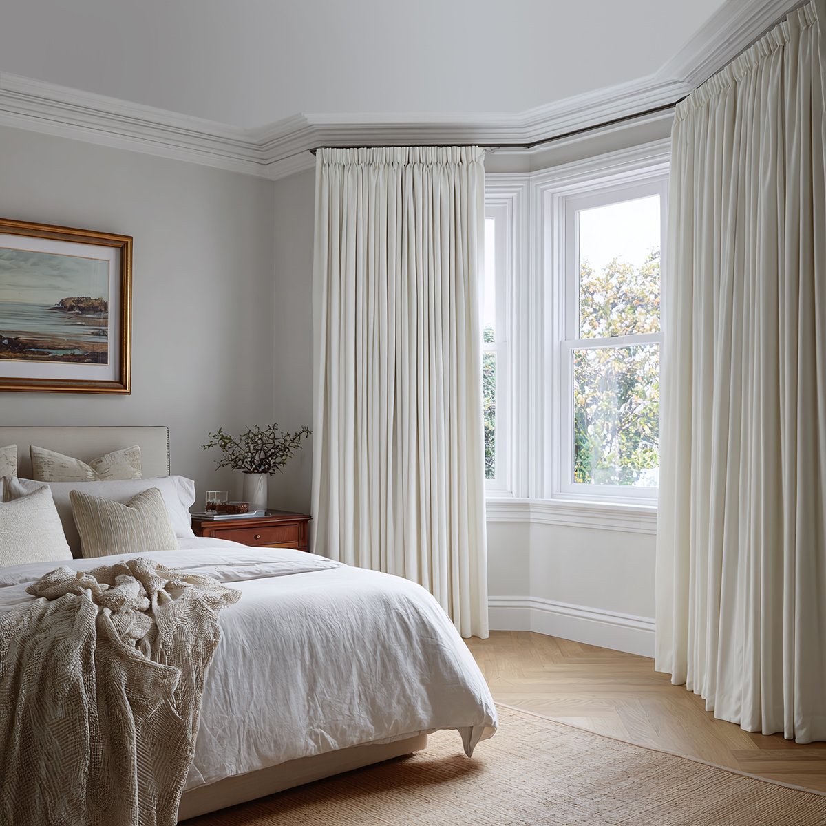 Linen Draped Living Room Blackout Curtains