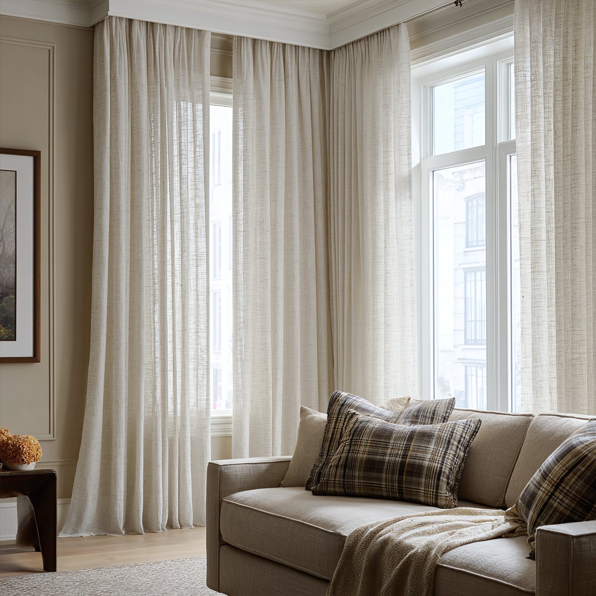 Linen Style Cotton Gauze Pleated Curtains