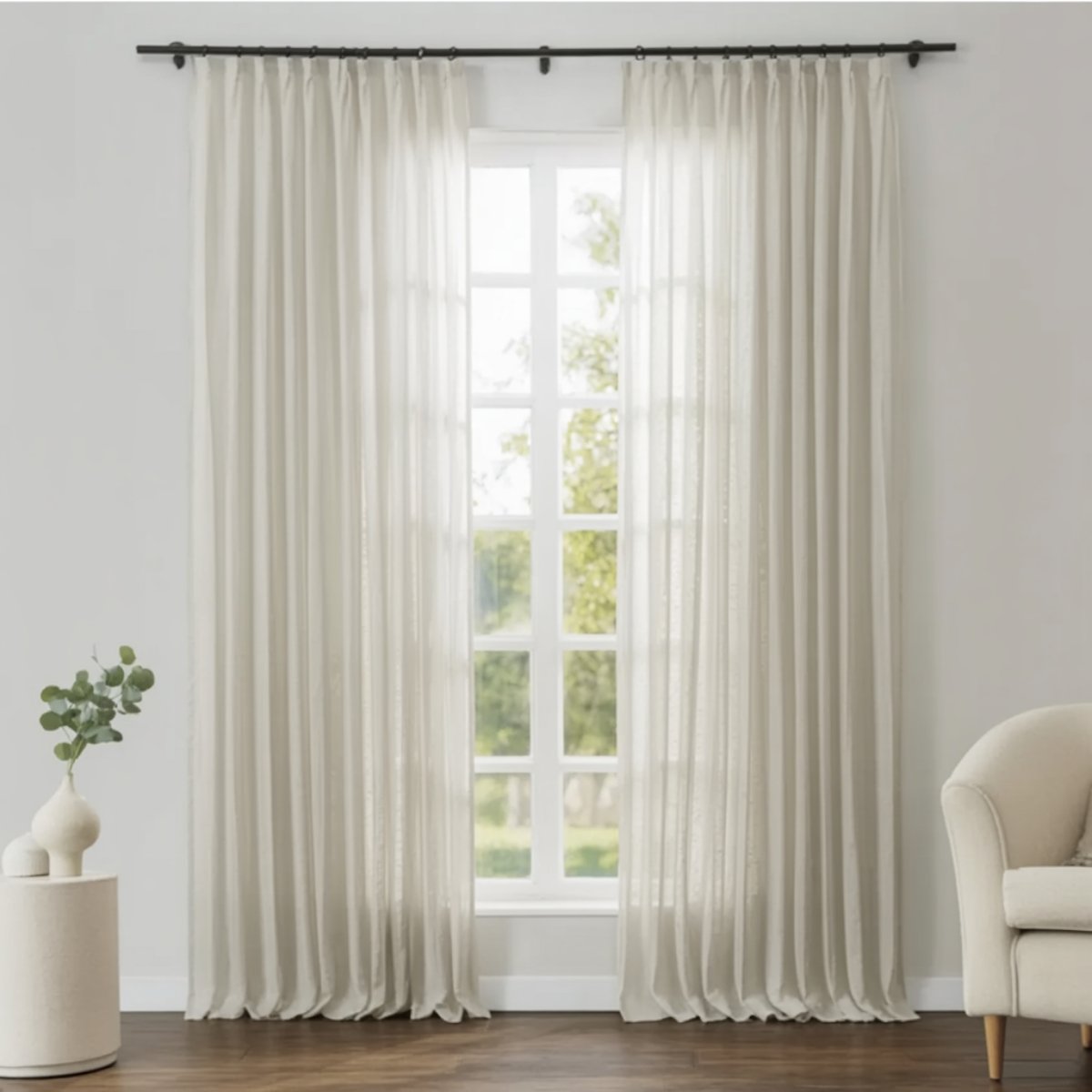 100% European Flax Linen Sheer Curtain Soft Pleated Style