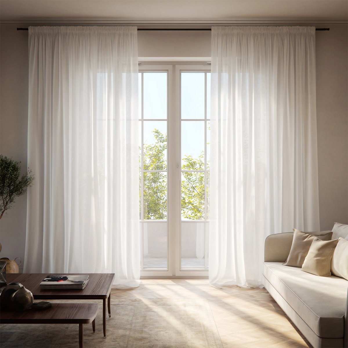 White Translucent Tulle Living Room Curtains