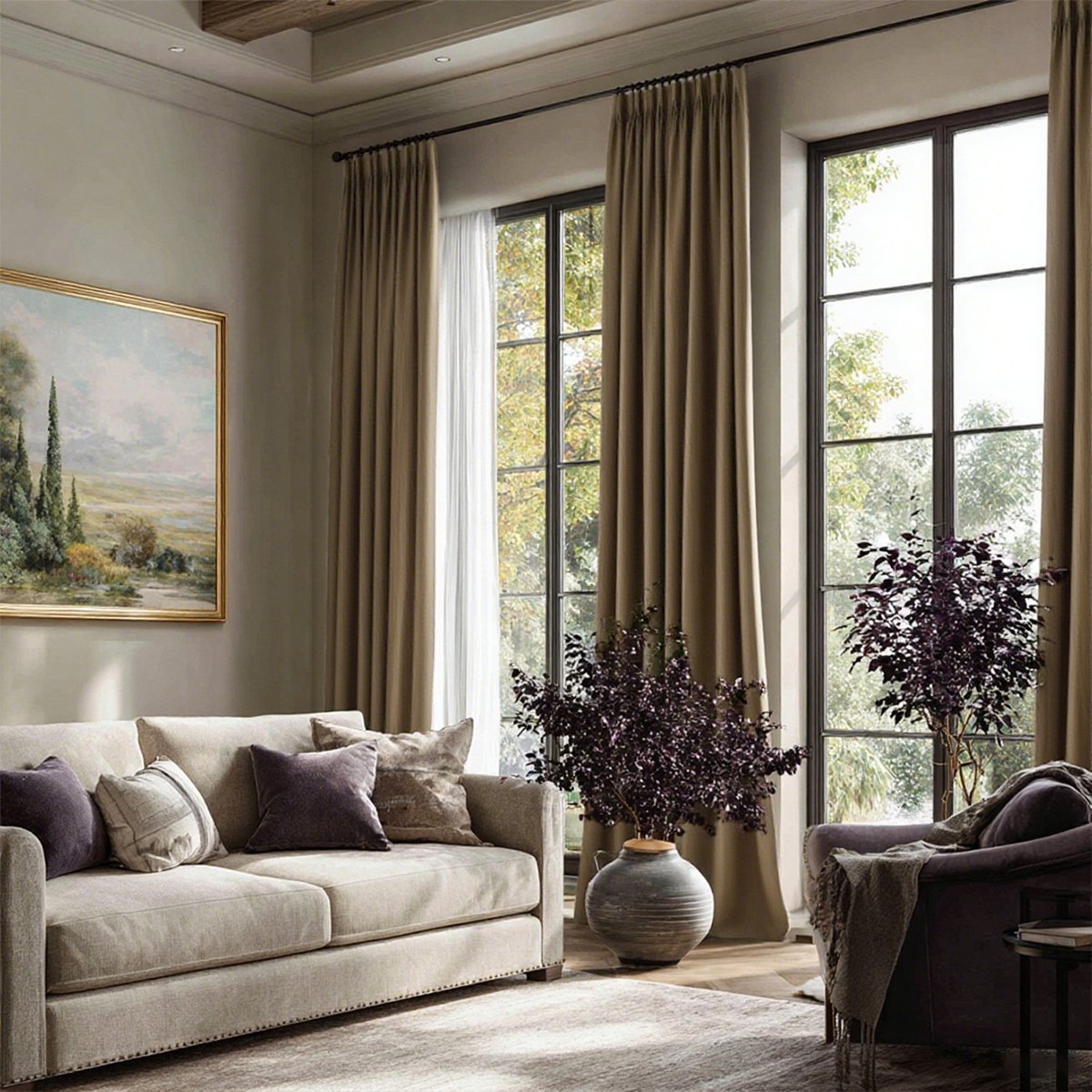 Luxury Linen Cotton Pleated Living Room Decorative Curtains