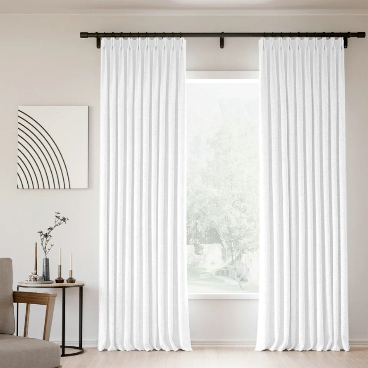 Natural Linen Pleated Blackout Solid Curtains Custom Modern Drapes