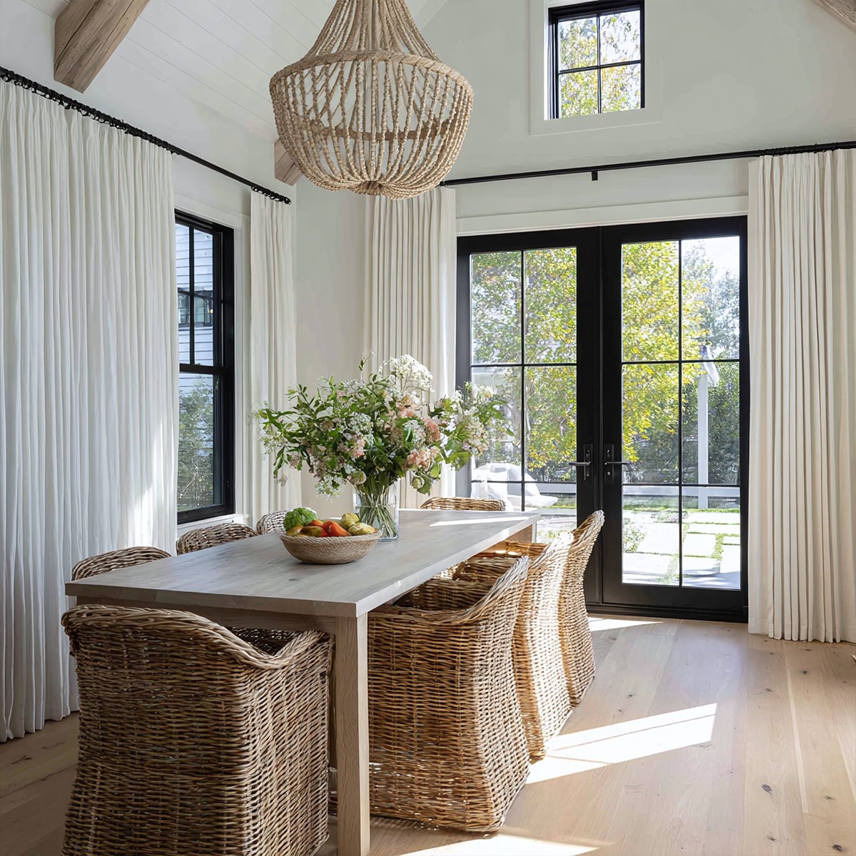 Linen Draped Living Room Blackout Curtains