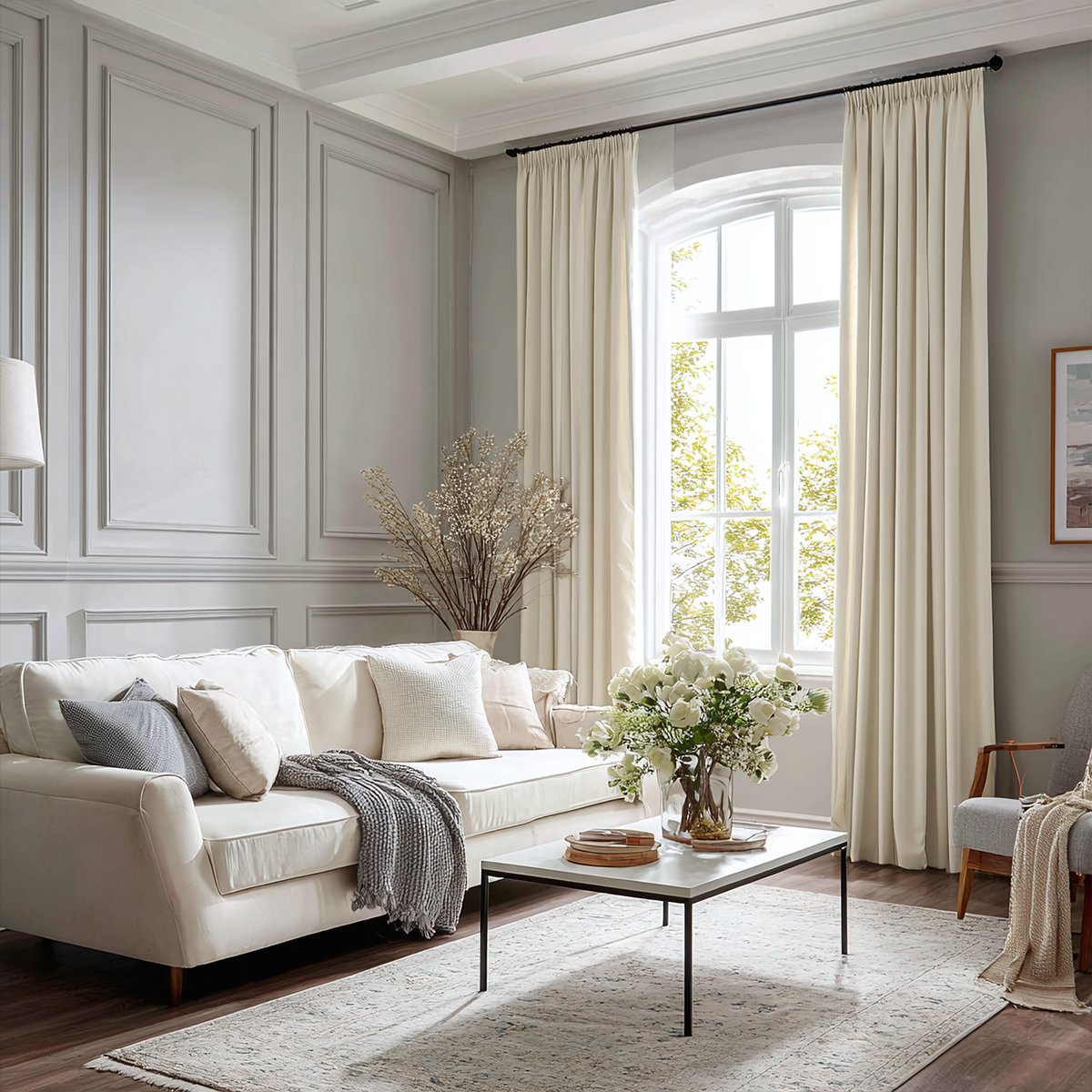 Linen Draped Living Room Blackout Curtains