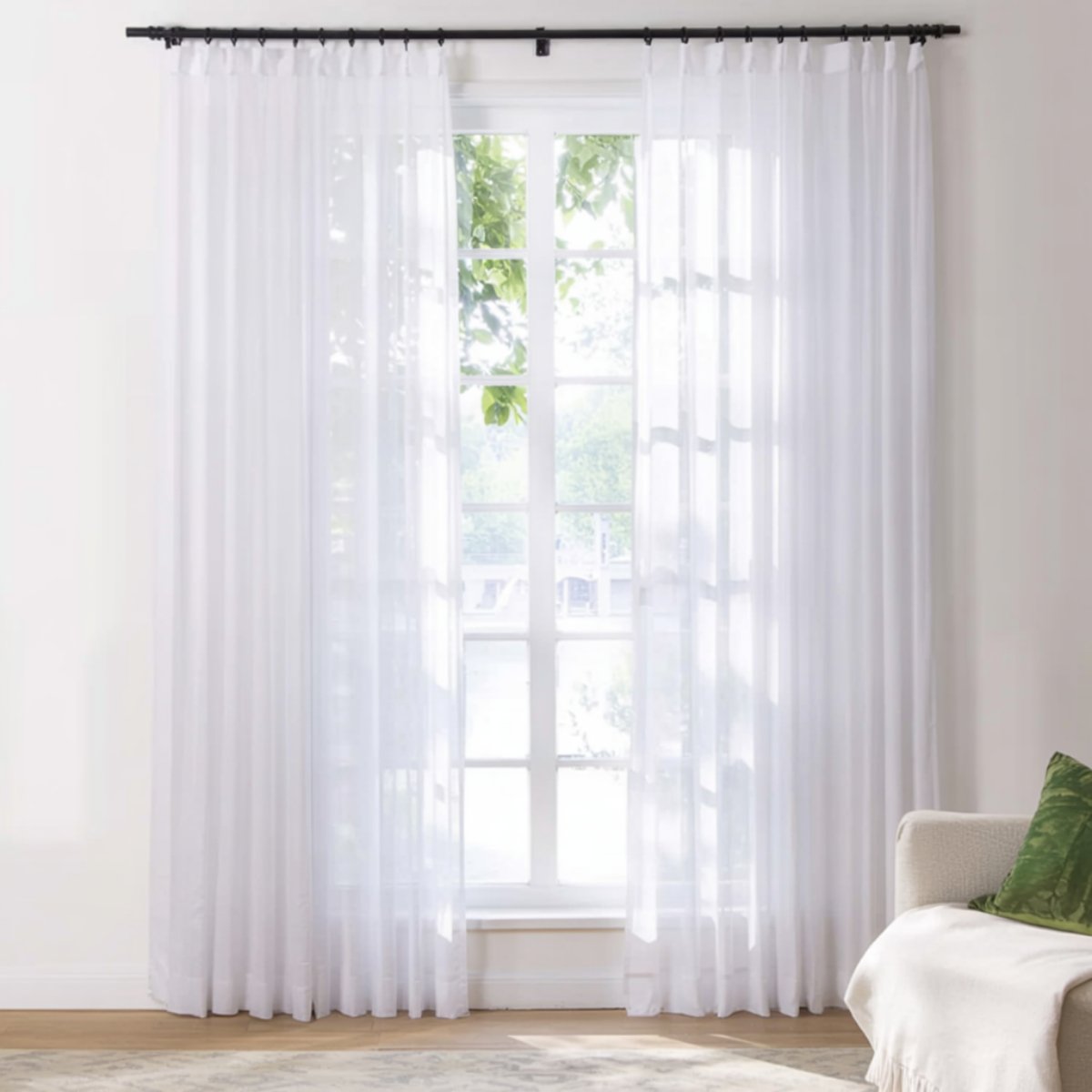 Solid Voile Sheer Pleated Curtains Lightweight Elegant Drapes