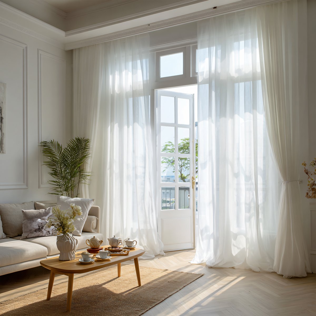White Semi Sheer Curtain Soft Top