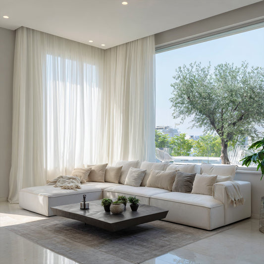 White Semi Sheer Curtain Pleated