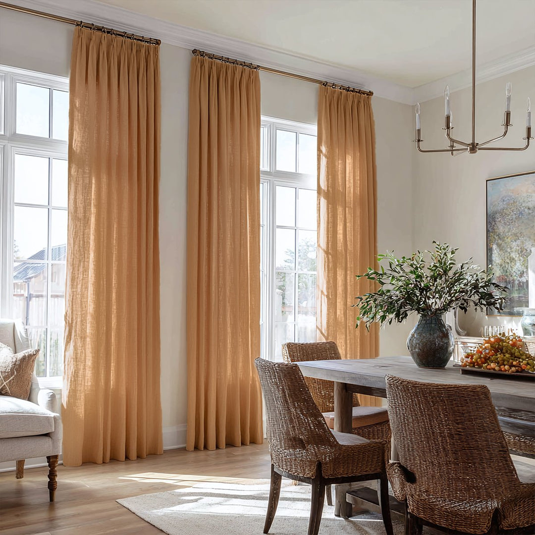 100% Linen Sheer Breathable Blackout Pleated Curtains