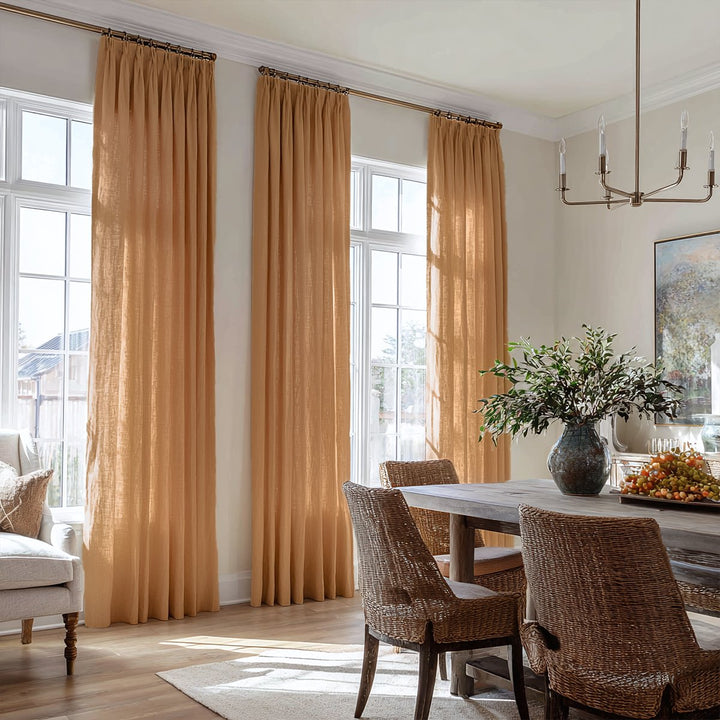 100% Linen Sheer Breathable Blackout Pleated Curtains