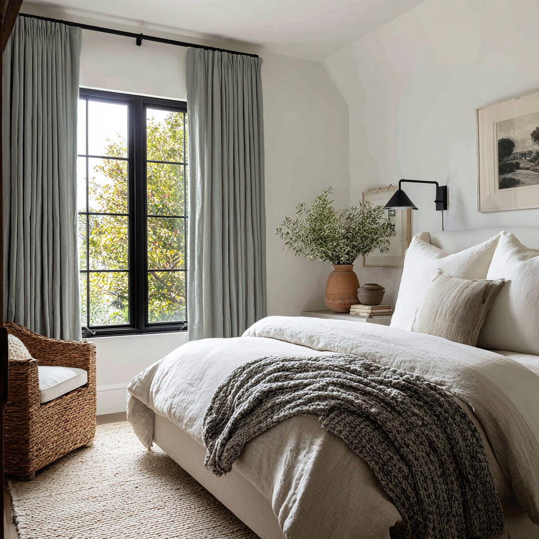 Thrum Linen Draped Living Room Blackout Curtains Soft Top