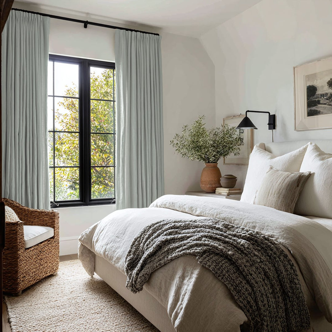 Thrum Linen Draped Living Room Blackout Curtains Soft Top
