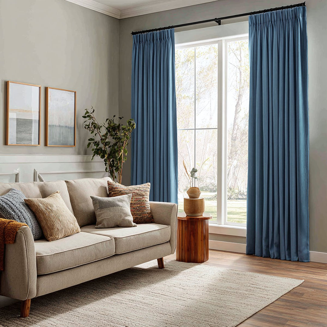 Veridian Heavyweight Cotton Drapery Blackout Pleated Thermal Curtains