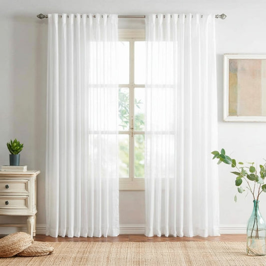 Solid Voile Sheer Pleated Curtains Lightweight Elegant Drapes
