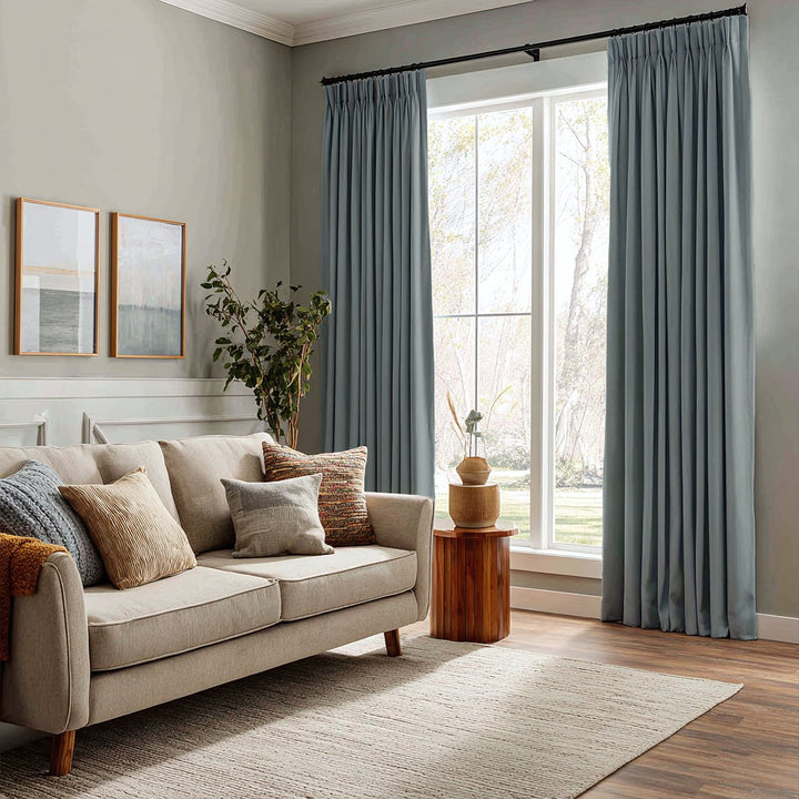 Veridian Heavyweight Cotton Drapery Blackout Pleated Thermal Curtains