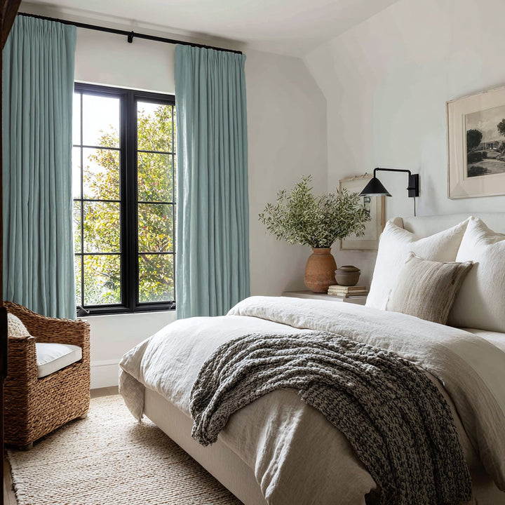 Thrum Linen Draped Living Room Blackout Curtains Soft Top