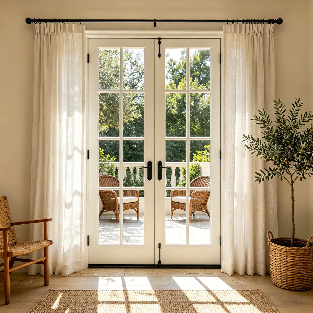 Elara Custom Pinch Pleat Linen Blend Open Weave Semi Sheer Curtains
