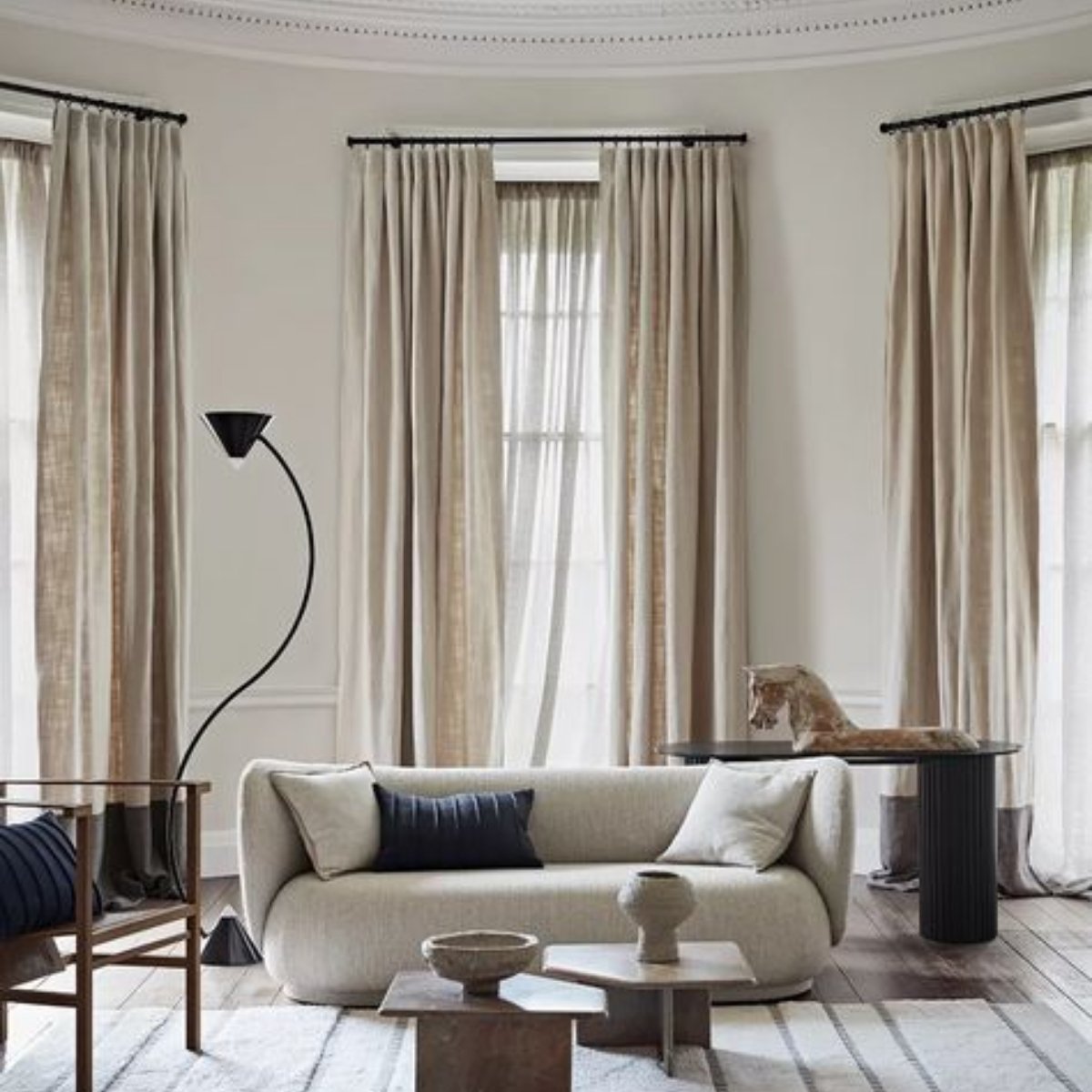 Linen Blend Pleated Curtains Heavyweight Natural Sustainable Custom Elegant Drapes