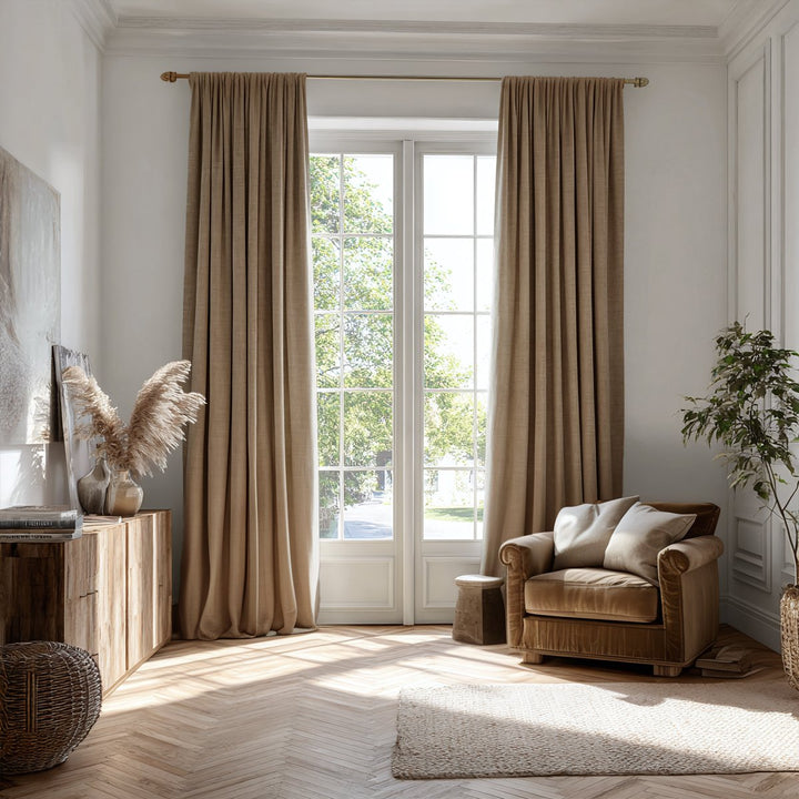 Twill Herringbone Linen Blackout Pleated Curtains