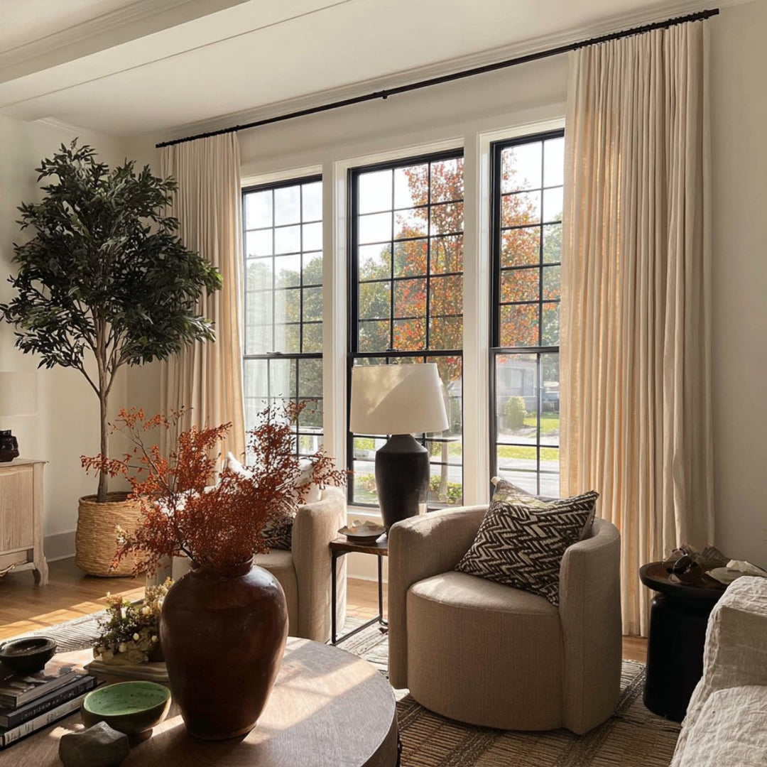 Linum Natural Linen Pleated Blackout Solid Curtains Custom Modern Drapes