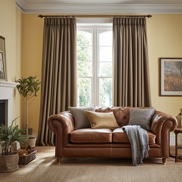 Linen Solid Blackout Pleated Curtains