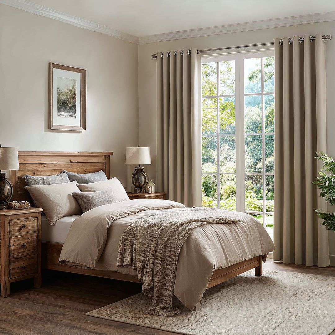 Thrum Linen Draped Living Room Blackout Curtains Grommet