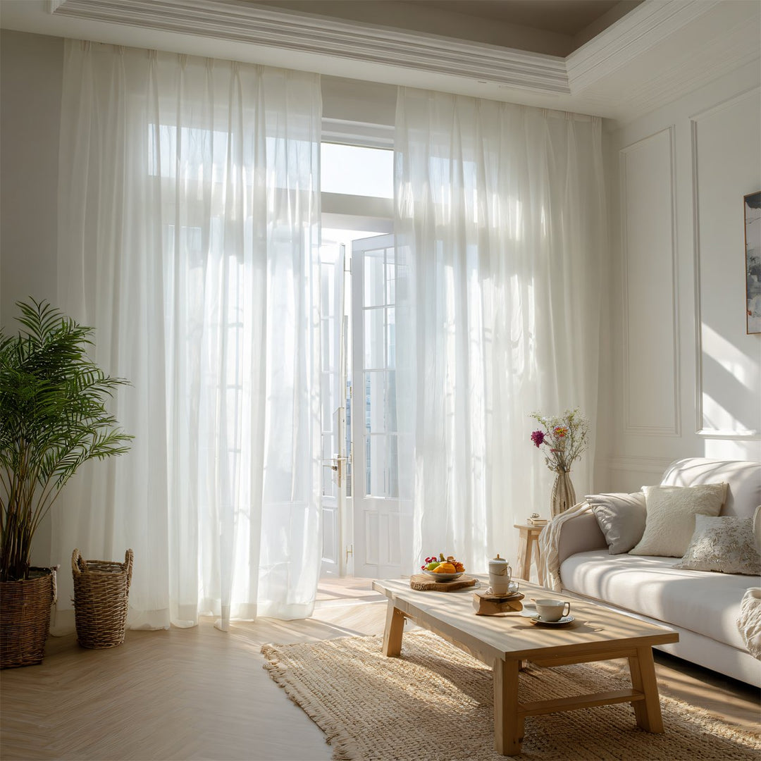 Gossamer White Semi Sheer Curtain Pleated