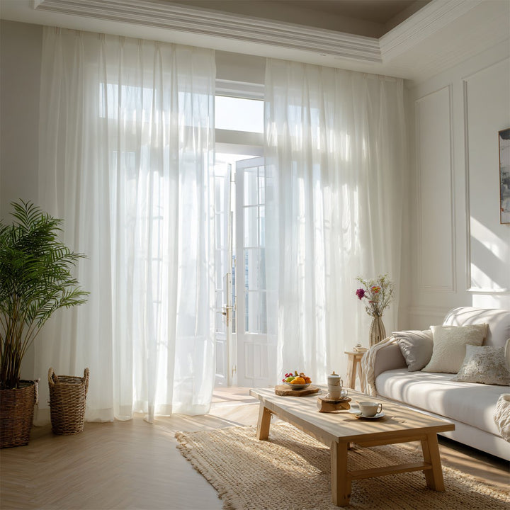 Gossamer White Semi Sheer Curtain Pleated
