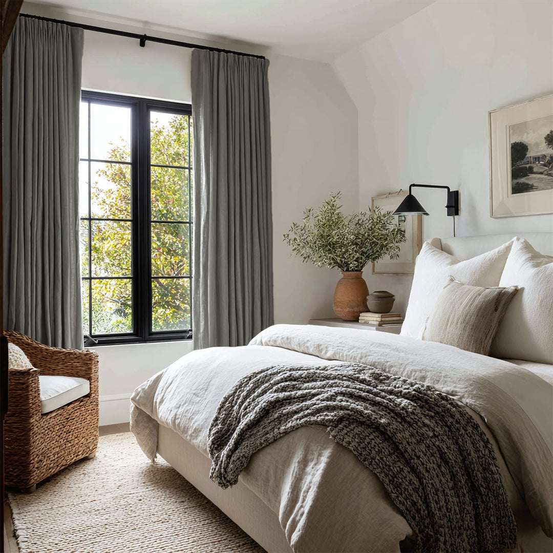 Thrum Linen Draped Living Room Blackout Curtains Soft Top