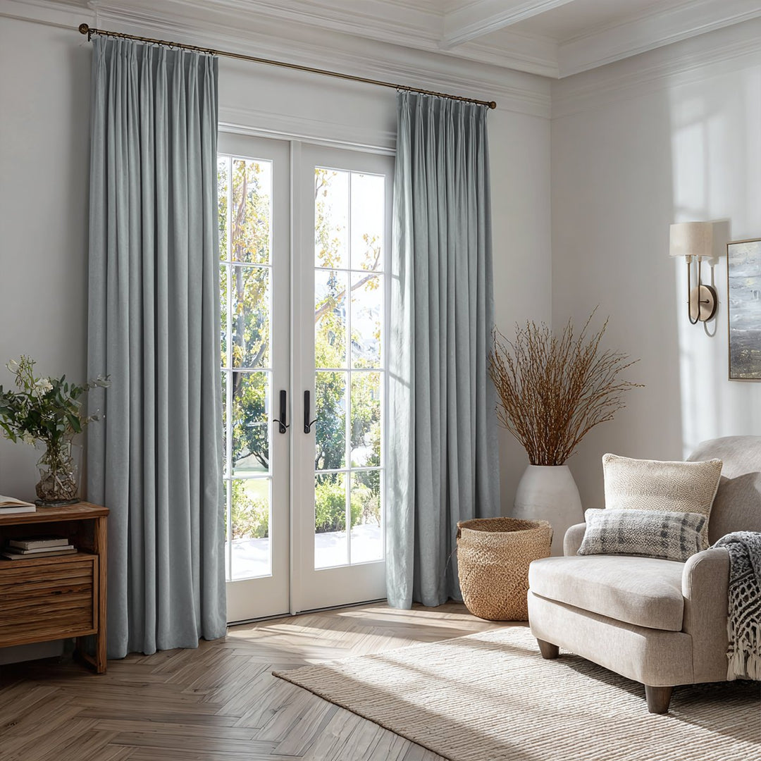 Twill Herringbone Linen Blackout Pleated Curtains
