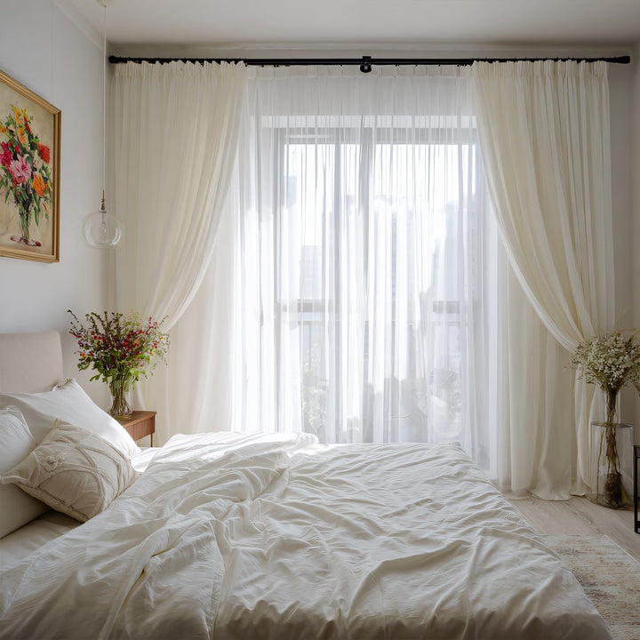 Aeolian White Sheer Tulle Bedroom Pleated Curtains