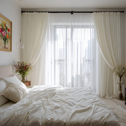 White Sheer Tulle Bedroom Pleated Curtains