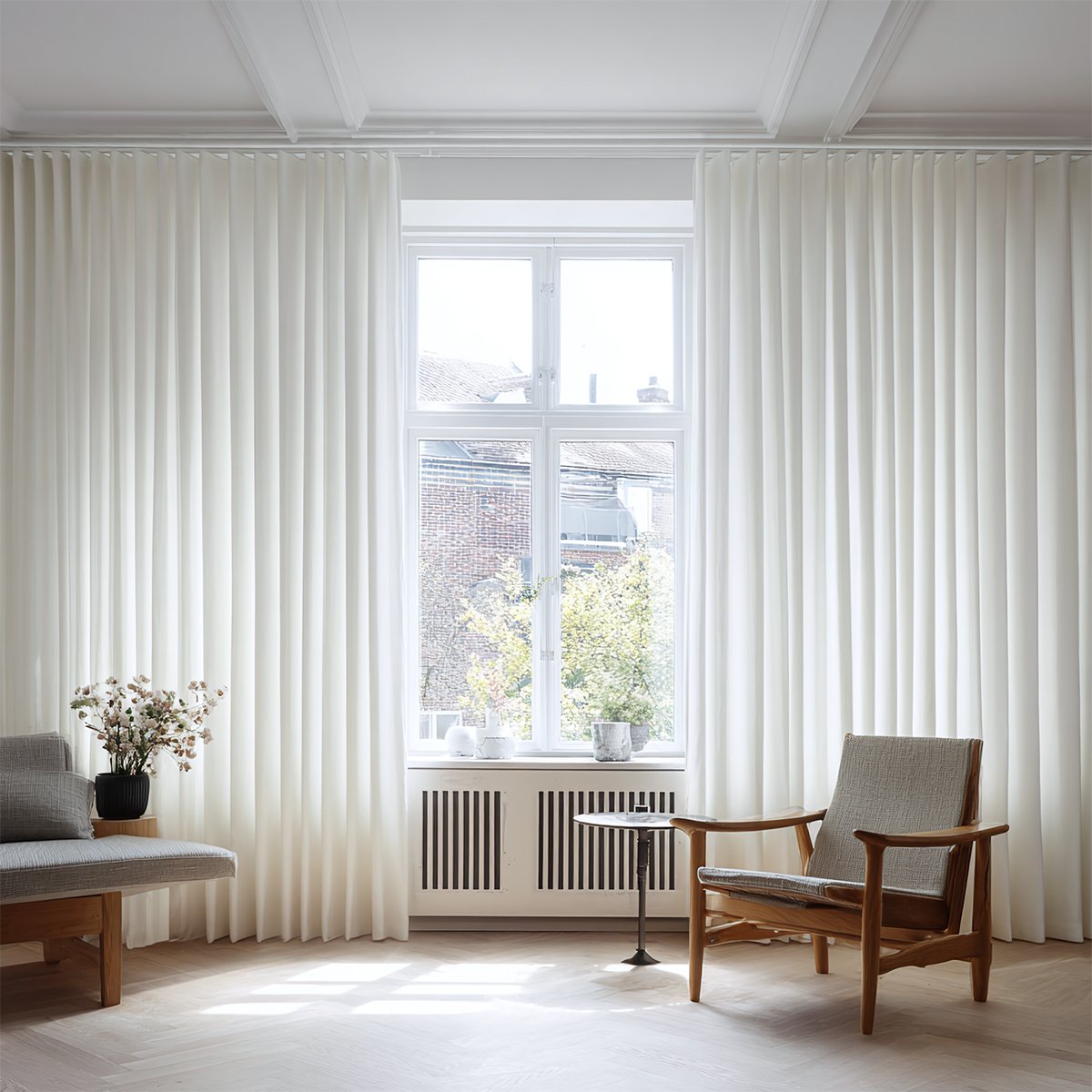 Linen pleated living room breathable blackout curtains