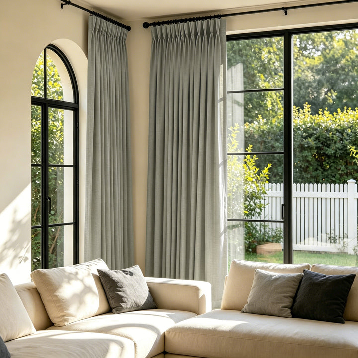 Elara Custom Pinch Pleat Linen Blend Open Weave Semi Sheer Curtains