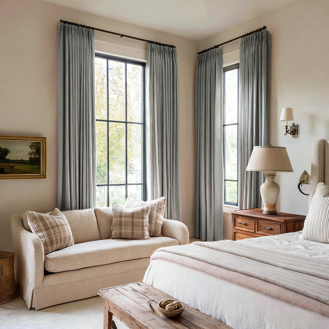 Eclipse 100% Blackout Linen Textured Pleated Curtains