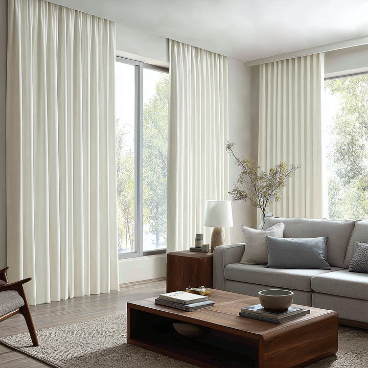Linen Draped Living Room Blackout Curtains Soft Top